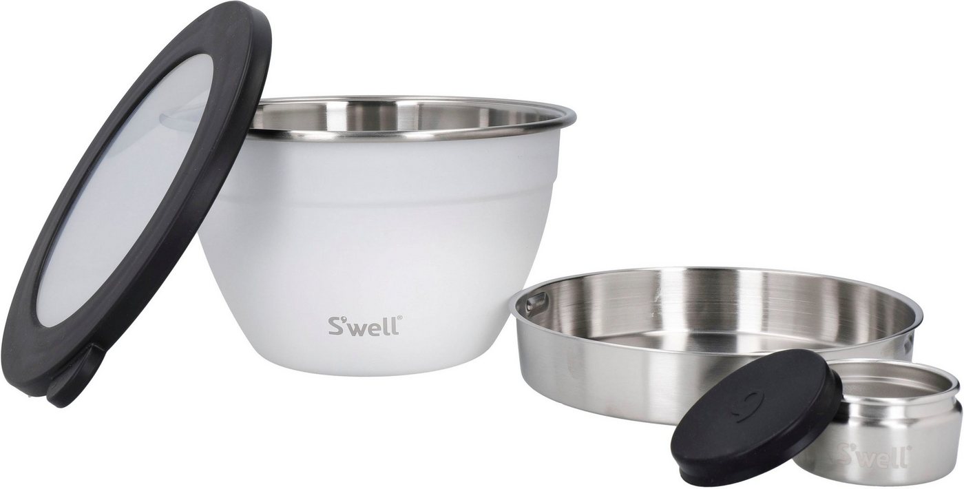 S'well Salatschüssel S'well Calacatta Gold Salad Bowl Kit, 1.9L, Edelstahl, (3-tlg), Therma-S'well®-Technologie mit vakuumisolierten Außenschale von S'well