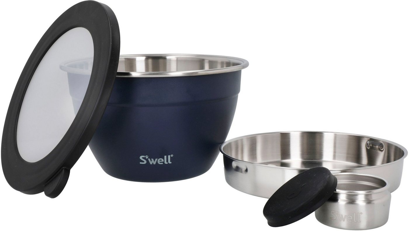 S'well Salatschüssel S'well Calacatta Gold Salad Bowl Kit, 1.9L, Edelstahl, (3-tlg), Therma-S'well®-Technologie mit vakuumisolierten Außenschale von S'well