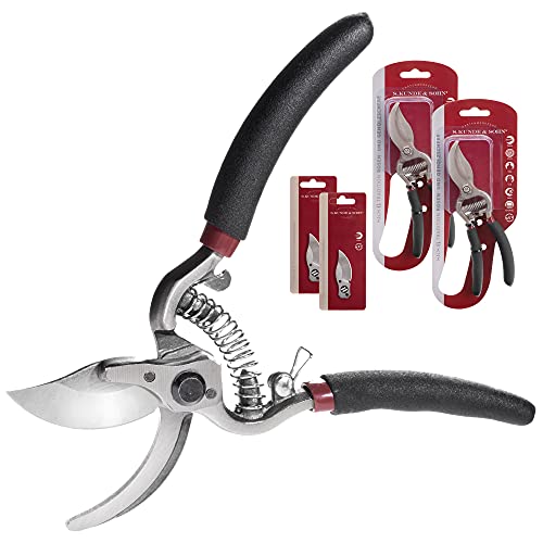 S. Kunde & Sohn Germany – die leichteste geschmiedete Gartenschere 2x SKS6 Tradition + 2 Ersatzklingen GRATIS – ergonomisches Design – Bypass – Rosen-Rebschere – frische Äste & Zweige bis 20mm von S. Kunde & Sohn Germany