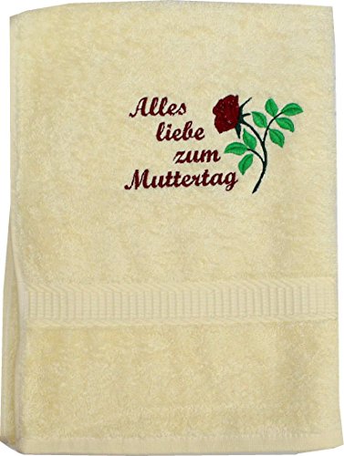 Handtuch aus Frottee hellgelb mit Bestickung Muttertag / Muttertagsgeschenk by S.B.J - Sportland von S.B.J - Sportland