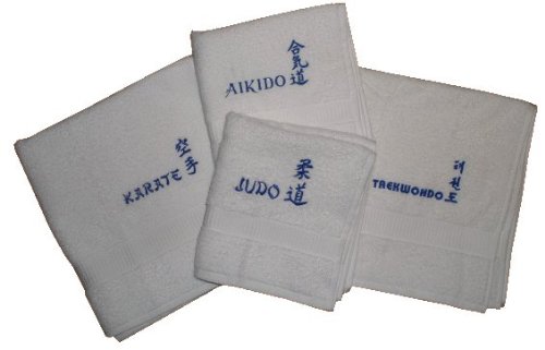S.B.J - Sportland Duschtuch/Badetuch aus Frottee mit Bestickung Judo Text und Schriftzeichen/Kanji weiß von S.B.J - Sportland