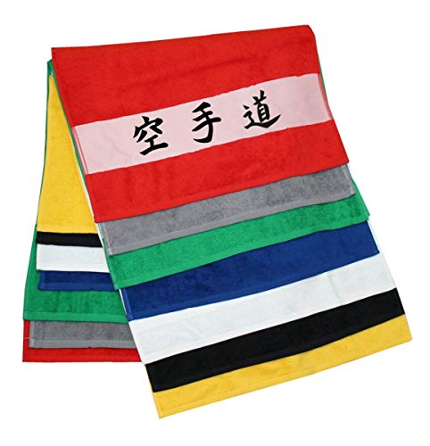 S.B.J - Sportland Handtuch mit Schriftzeichen / Kanji Karate Do gelb 50x100 cm mit bedruckter Bordüre von S.B.J - Sportland