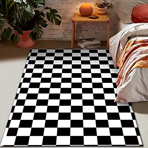 S.H SUIHONG Schwarz Weißer Karierter Schachbrett Teppich Für Zuhause, Wohnzimmer, Jugendzimmer, Dekoration, Geometrischer Teppich, Teppich Für Kinderzimmer-180cm(L) x240cm(H) von S.H SUIHONG