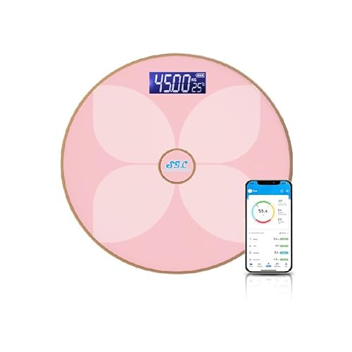 Digitale Personenwaage, Impedanz, Bluetooth-Verbindung, Präzisionssensor, professionell, ultradünn, gehärtetes Glas, LCD-Display, max 180 kg (Rosa) von S.I.C