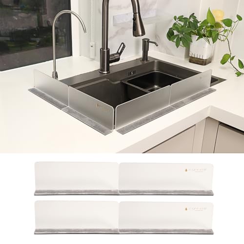 Mehrzweck-Spritzschutz für Waschbecken, transparentes Acryl (matt) – leicht, luxuriös, fortschrittliche Tischinsel-Trennwand, abnehmbare magnetische Wassersperre (8,9 und 10,2) (4 Stück) von S.T.D