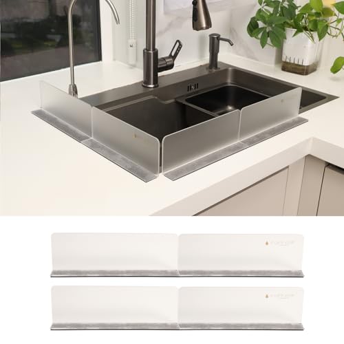Spülbecken-Wasserspritzschutz, geeignet für Badezimmer, Küche, Spüle, Arbeitsplatte, Lsland-Trennwand – transparentes Acryl (mattiert) | selbstklebende Magnetplatten, Wasserrückhaltestreifen (22,6 x 3 von S.T.D