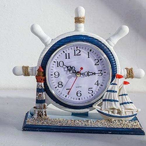 SWHONG Antiker Römischer Stil Shabby Chic Lenkraduhren Silent Sweep Batteriebetriebene Altmodische Schreibtischuhr mit Kleiner Bootsdekoration von S.W.H