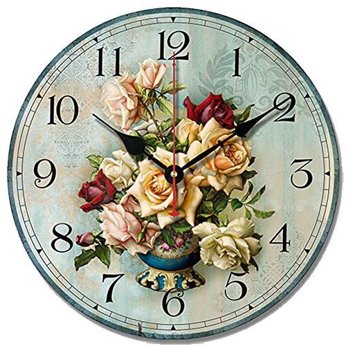 SWHONG Shabby Chic Vintage Blumen Wanduhr Holz Silent für Wohnzimmer Schlafzimmer Home Decoration 12 Zoll 30,5 cm von S.W.H