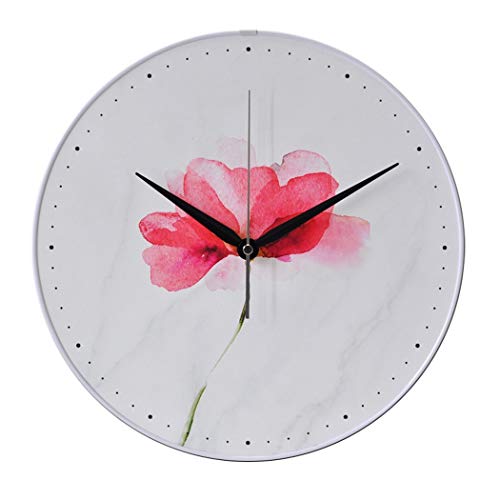 SWHONG Chinesischer Stil Einfache rosa Blume Wanduhr, Holz runde Uhr Dekor Dekoration im Skandinavischen Stil 12 Zoll von S.W.H