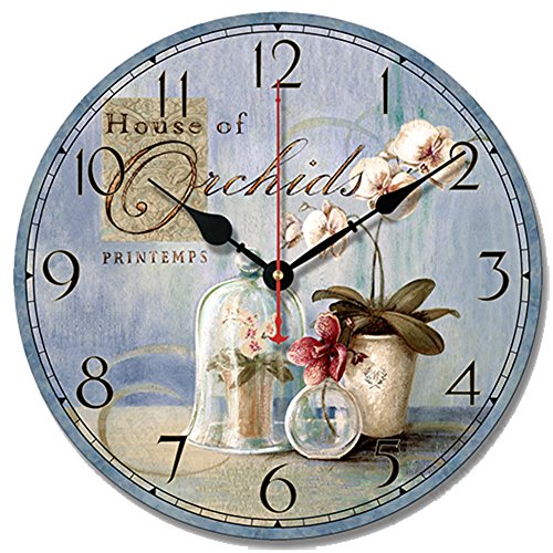 SWHONG Shabby Chic Blumen Wanduhr, Holz Silent Runde Küchenuhr für Wohnzimmer Home Decoration 12 Zoll 30,5 cm von S.W.H