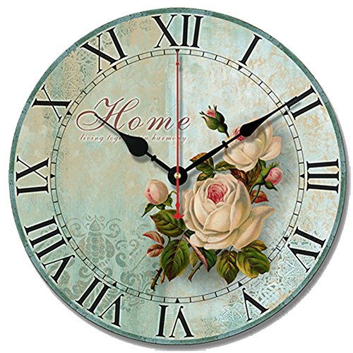 SWHONG Shabby Chic Blumen Wanduhr Silent Küche Schlafzimmer Home Decoration Geschenk 12 Zoll 30,5 cm - Grün von S.W.H