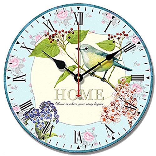 SWHONG Shabby Chic Vogel Wanduhr für Wohnzimmer Schlafzimmer Küche Wohnkultur, Holz Silent Home Wanduhren Bunte 12 Zoll 30,5 cm von S.W.H