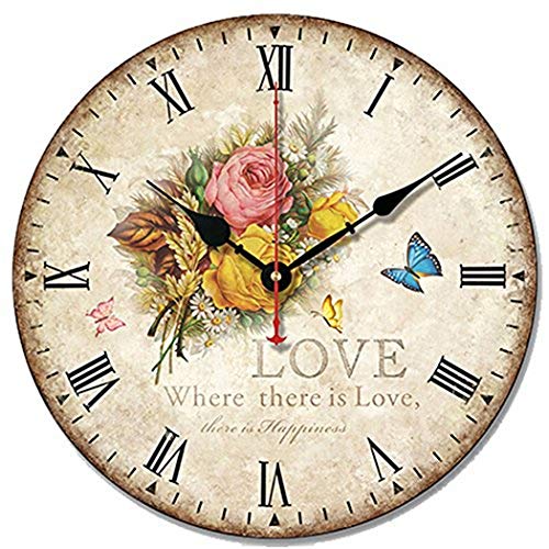 SWHONG Vintage Wanduhr Blumen Wanduhr Holz Silent für Wohnzimmer Schlafzimmer Home Decoration Geschenk 10 Zoll 25,4 cm von S.W.H