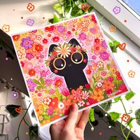 Blumen Tetsu Kunstdruck | Süße Kunstdrucke Katze Illustration Katzen Wandbild Süßes Motiv Poster Niedliche Blumenkunst von S1MoonKa