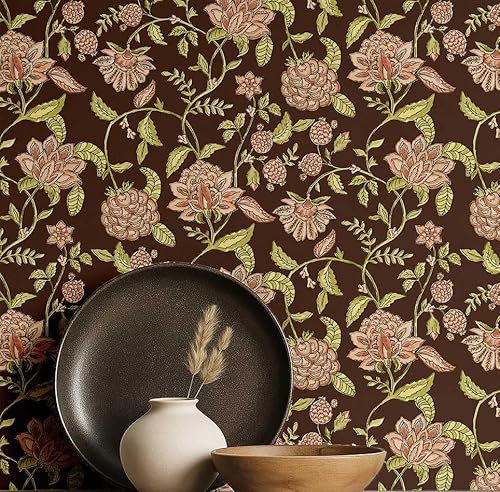 S4Sassy Botanische Blumentapete - Braune Wandverkleidung, 63,5 x 914,4 cm, selbstklebende strukturierte Vinyl-Wandtapete, einfache DIY-Wandverkleidung für Schlafzimmer, Schränke von S4Sassy