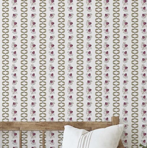 S4Sassy Moderne Tapete mit Blumenstreifen - Weiße Wandverkleidung, 63,5 x 914,4 cm, selbstklebende strukturierte Vinyl-Wandtapete, einfache DIY-Wandverkleidung für Schlafzimmer, Schränke, Wohnräume von S4Sassy