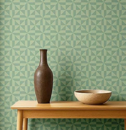 S4Sassy Moderne geometrisch karierte Tapete - grüne Wandverkleidung, 63,5 x 304,5 cm, selbstklebende strukturierte Vinyl-Wandtapete, einfache DIY-Wandverkleidung für Schlafzimmer, Schränke von S4Sassy