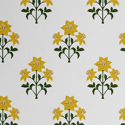 S4sassy Abnehmbare Wanddekoration im asiatischen Stil, Wandverkleidung mit strukturierter Oberfläche, Kontaktpapier mit Blumen-Buti-Druck, weiße selbstklebende Vinyl-Tapetenrolle, Wände- 25 x 240 Zoll von S4Sassy