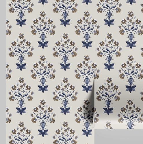 S4sassy Abnehmbare Wanddekoration im asiatischen Stil, Wandverkleidung mit strukturierter Oberfläche, Kontaktpapier mit Blumen-Buti-Druck, weiße selbstklebende Vinyl-Tapetenrolle, Wände- 25 x 240 Zoll von S4Sassy