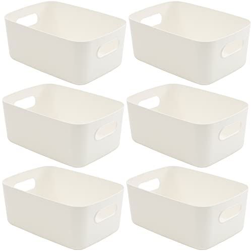SA Products 6er Set Aufbewahrungsbox | Weiße Aufbewahrungsboxen mit Griff | Rechteckige Aufbewahrungskörbe aus Kunststoff | Stilvoller Schrank Organizer für Küche, Zuhause, Büro und Badezimmer (Weiß) von SA Products
