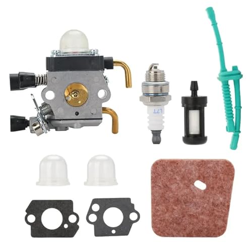 SAANICH Vergaser passend for Stihl FS55 FS55R FS55RC KM55 HL45KM55R FS38 Rasentrimmer Unkrautfresser mit Luftfilterleitung Dichtung Carb von SAANICH