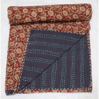Block Print Quilt Queen Indisch Kantha Size Baumwolle Colorblock 108x90 Zoll Decke von SAANVISINCE1988