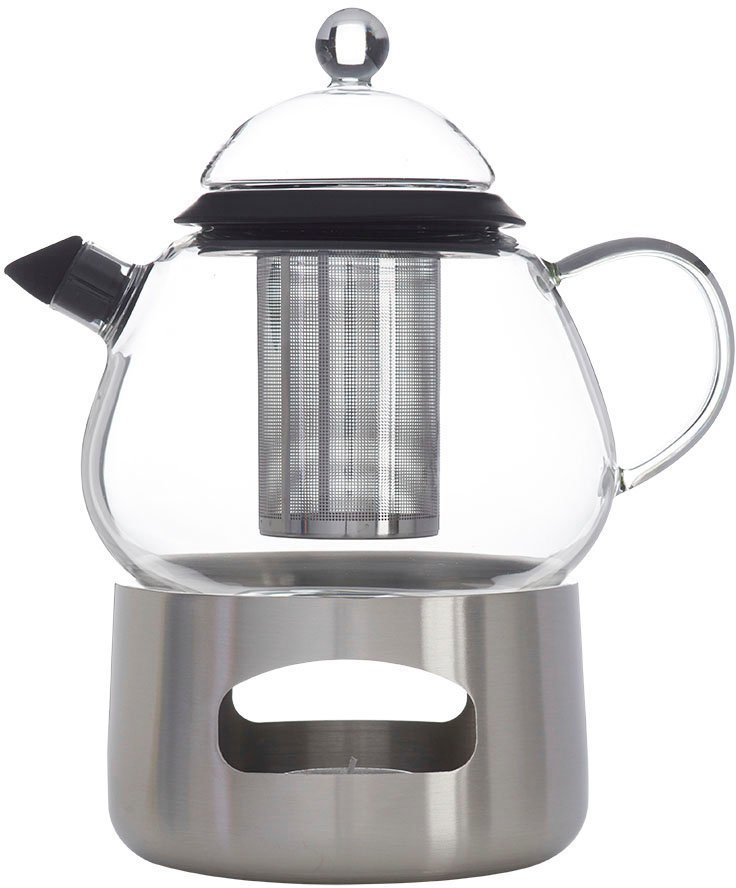 SABATIER International Teekanne Brasserie, 1,2 l, (Set, 4-St., 1x Edelstahl Rechaud, 1x Edelstahl Sieb, 1x Glasdeckel, 1x Teekanne), 1,2 L Fassungsvermögen, abnehmbares Sieb, inkl. Rechaud aus Edelstahl von SABATIER International