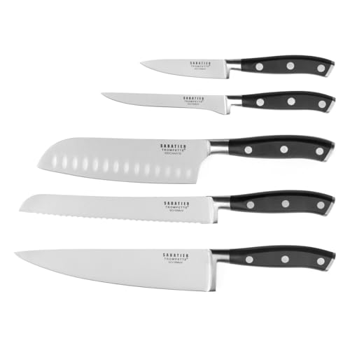 Richardson Sheffield SABATIER TROMPETTE Küchenmesser Set 5-teilig | Allzweckmesser, Ausbeinmesser, Santokumesser, Brotmesser, Kochmesser | 5Cr15MoV Edelstahl | rostfrei, poliert & spülmaschinenfest von Amefa