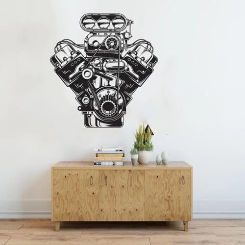 SABORR Auto Motor Motor Wandaufkleber Garage Auto Reparatur Maschine Wandaufkleber Dekoration Kinderzimmer Aufkleber Schwarz PVC von SABORR