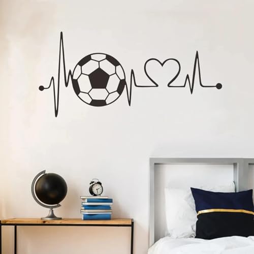 SABORR Fußball Herzschlag Wandaufkleber Sport Schlafzimmer Hintergrund Dekoration Kinder Jungen Zimmer Tapete Kreative Aufkleber Schwarz PVC von SABORR