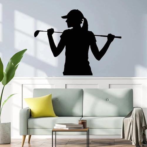 SABORR Golf Mädchen Vinyl Wandaufkleber Dame Silhouette Player Club Wandaufkleber Zimmer Aufkleber Schwarz PVC von SABORR