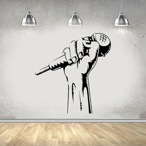 SABORR Gravierte Mikrofon Musik Abnehmbare Wandaufkleber Dekorieren Wohnzimmer Schlafzimmer Innen Kunst Wandbild Schwarz PVC von SABORR