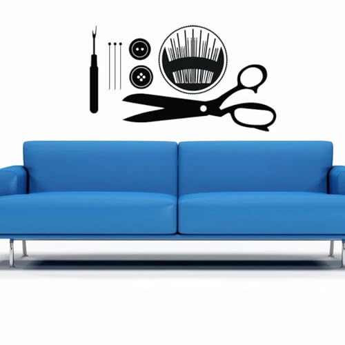 SABORR Nähschere Wandaufkleber Handarbeit Nadel Kleidung Schneider Wandaufkleber Nähen Dekoration Vinyl Kunst schwarz PVC von SABORR