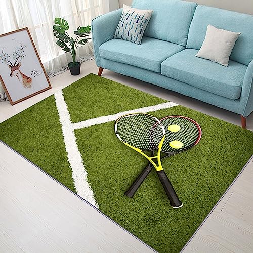 SABORR Rasen Tennis 3D Teppich Wohnzimmer Schlafzimmer Flur dekorativer Teppich Arbeitszimmer Balkon Küche Atmosphäre Fußmatte von SABORR