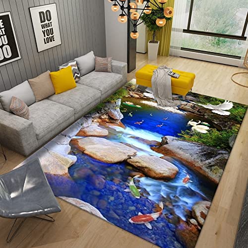 SABORR Wasserfall Schwimmen Fisch 3D Teppich Wohnzimmer couchtisch Teppich Schlafzimmer nachttisch bodenmatte küche Balkon Teppich von SABORR