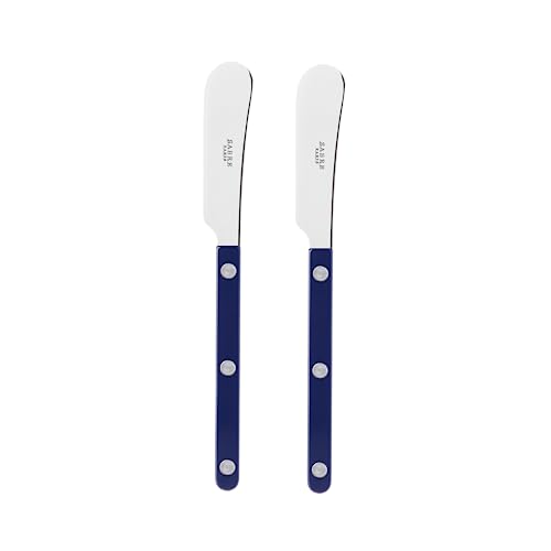 SABRE PARIS - 2er Set Buttermesser 14 cm - Bistrot - Ideal Für Butter, Aufstrich - Edelstahl & Nylon - Spülmaschinenfest - Marineblau von SABRE PARIS