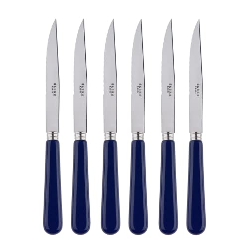 SABRE PARIS - 6er Set Steakmesser Mit Wellenschliff - Pop - Fleischmesser - Edelstahl & Acryl - Spülmaschinenfest - Marineblau SABRE PARIS - 6er Set Steakmesser Mit Wellenschliff - Pop - Fleischmesser - Edelstahl & Acryl - Spülmaschinenfest - Marineblau von SABRE PARIS