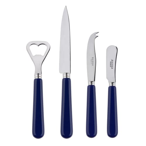 SABRE PARIS - Apero-Set, 4-teilig -Pop - Flaschenöffner, Spickmesser, kleines Käse- & Buttermesser - Edelstahl & Acryl - Spülmaschinenfest - Marineblau von SABRE PARIS