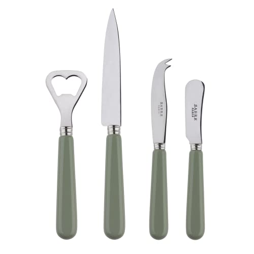 SABRE PARIS - Apero-Set, 4-teilig -Pop - Flaschenöffner, Spickmesser, kleines Käse- & Buttermesser - Edelstahl & Acryl - Spülmaschinenfest - Spargelgrün von SABRE PARIS