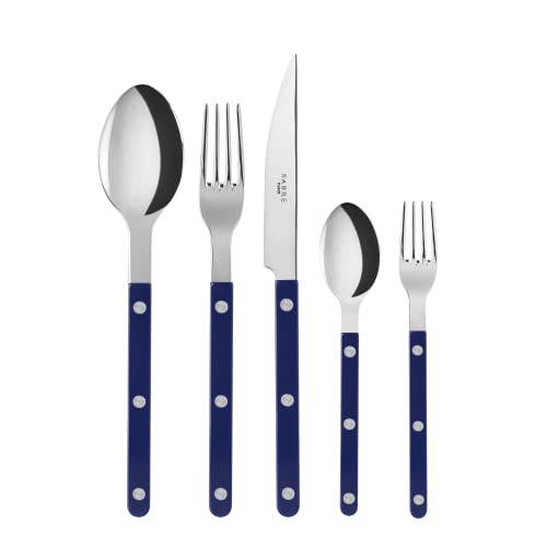 SABRE PARIS - Tafelbesteck, 5-teilig - Bistrot - Messer, Gabel, Esslöffel, Teelöffel & Kuchengabel - Edelstahl & Nylon - Spülmaschinenfest - Marineblau von SABRE PARIS