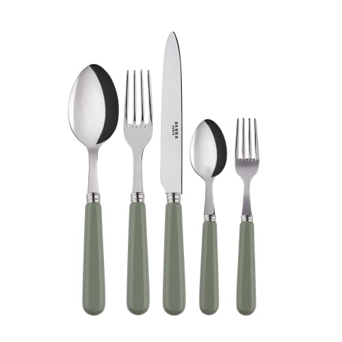 SABRE PARIS - Tafelbesteck-Set, 5-teilig - Pop - Messer, Gabel, Esslöffel, Teelöffel & Kuchengabel - Edelstahl & Acryl - Spülmaschinenfest - Spargelgrün von SABRE PARIS