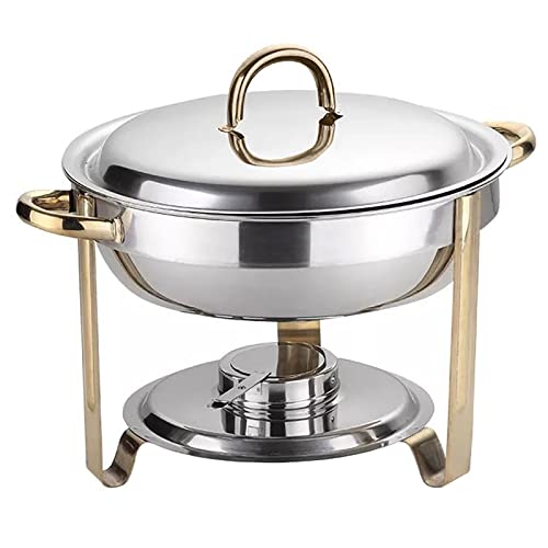 SABUIDDS 4L Edelstahl Warmhaltebehälter Speisenwärmer mit Brennpastenbehälter Rund Mahlzeit Chafing Dish Gastro Behälter mit Deckel Buffetwärmer für Catering, Buffet und Party, Buffet Zubehör, Gold von SABUIDDS