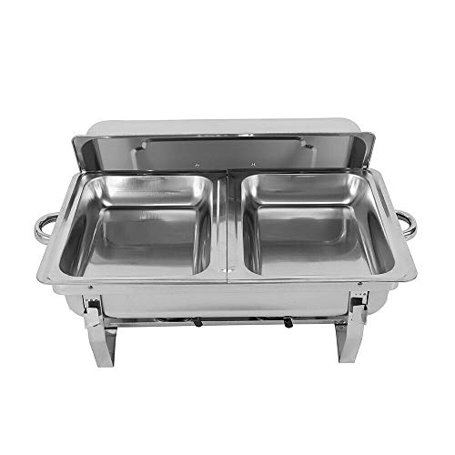 SABUIDDS 7.5L Edelstahl Warmhaltebehälter Speisenwärmer mit Zwei Pfannen Rechteck Mahlzeit Chafing Dish Gastro Behälter mit Deckel Buffetwärmer für Catering, Buffet und Party, Buffet Zubehör, Silber von SABUIDDS