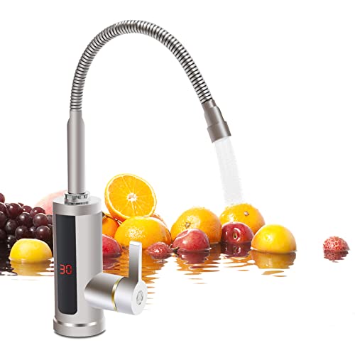 SABUIDDS Elektrische Wasserhahn mit Durchlauferhitzer 3.3KW 220V, LED Armatur mit Sofortiger Warmwasserbereiter, Schnellheizungshahn, Durchlauferhitzer Warmwasserhahn für Wohwagen, Garten, Küche, Bad von SABUIDDS