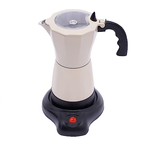 SABUIDDS Herdplatten Espressomaschine mit Elektrische Heizplatte Espressokocher für Induktion Herd Espresso-Kaffeemaschine aus Aluminiumlegierung, Moka-Kanne 6 Tassen Kaffee, Cremeweiß von SABUIDDS