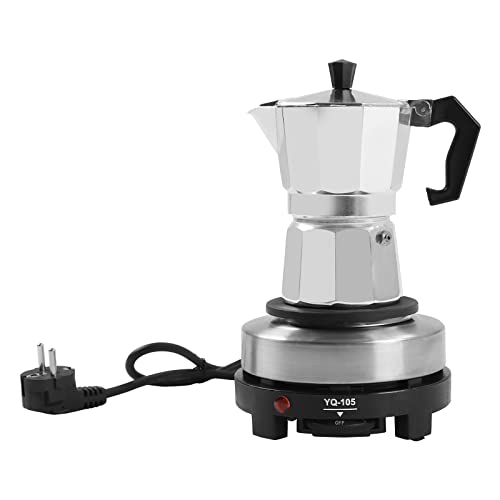 SABUIDDS Herdplatten-Espressomaschine mit Elektrische Heizplatte Espressokocher für Induktion Herd Espresso-Kaffeemaschine aus Edelstahl Herd, Moka-Kanne 3 Tassen Kaffee, Silber von SABUIDDS