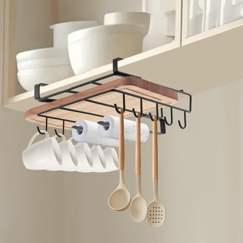 SABUIDDS Schneidebrett Halter aus Kohlenstoffstahl ohne Bohren Küchenorganizer am Schrank Küchenregal Küchenablage zur Aufbewahrung von Schneidebrettern, Küchenpapier, Tassen mit Henkel, Hängelöffeln von SABUIDDS