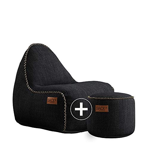 SACKit - Cobana Junior Lounge Chair - Schwarz Indoor/Outdoor Sitzsack mit Hocker für Kinder. Sessel mit Lehne. Für das Kinderzimmer oder Gaming im Jugendzimmer von SACKit