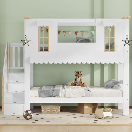 Etagenbett Kinderbett 90x200cm Aufbewahrungstreppe Exquisite Fenster Wellenförmige Dachkante Mit Zwei Filzstücke zur Dekoration Aufhängbare Dekorationen Kiefer + MDF + Sperrholz Weiß+Natur Etagenbett Kinderbett 90x200cm Aufbewahrungstreppe Exquisite Fenster Wellenförmige Dachkante Mit Zwei Filzstücke zur Dekoration Aufhängbare Dekorationen Kiefer + MDF + Sperrholz Weiß+Natur von SACOOL