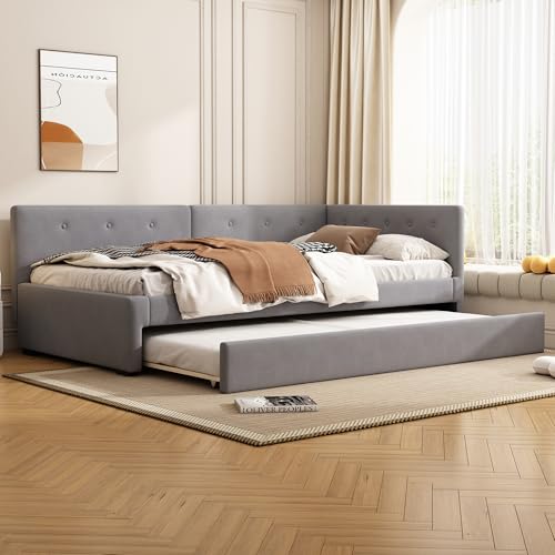 SACOOL Daybett 90x200 cm Grau Ohne Matratze Minimalistisches Styling Tagesbett Mit Rollbett Schlafsofa Einzelbett von SACOOL